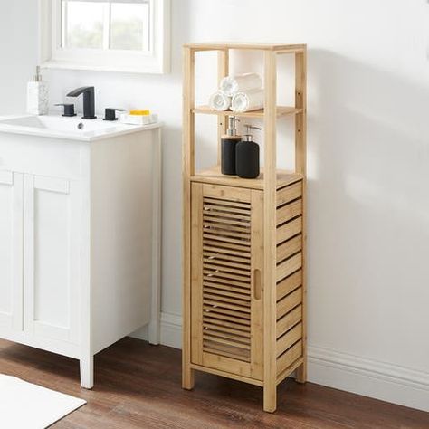 Linen Cabinet Bathroom, Bathroom Measurements, Bathroom Standing Cabinet, Bamboo Shelf, Door Bathroom, Bathroom Wall Cabinets, Cabinet Bed, Linen Cabinet, Linen Storage