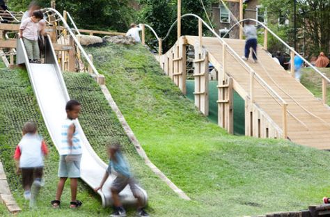 I wanted to post about playground hills today. Almost every person I talk to wants a hill in their learning landscape, with an embankment s... Playground Landscaping, Public Playground, Rubber Playground, School Playground, Natural Playground, Play Yard, Playground Design, Play Structure, School Yard