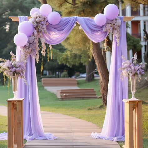 PRICES MAY VARY. Wedding Arch Drapes Purple: Includes 1 panel sheer wedding arch drapery, each panel wedding drapery is the size of 27.5 inches wide by 6 yards(19ft) long. The color is sage green and has a little shimmer to it. It'll look great with some flowers and using it on the arch for wedding. Arch Drapes for Wedding Soft Material: Purple arch drapes fabric is made of Soft and Translucent fabric, silky smooth, wrinkle free, soft to the touch. This draping fabric has a delicate sheen to it Wedding Arch Tulle, Arch Drapery, Drapes For Wedding, Bridal Party Decor, Sheer Backdrop, Wedding Arch Draping, Wedding Drapery, Purple Party Decorations, Arch Draping