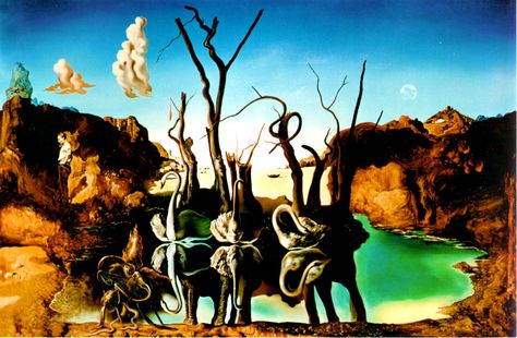 Visit the post for more. Swans Reflecting Elephants, Optical Illusion Paintings, Salvador Dali Paintings, Salvador Dali Art, Illusion Paintings, Dali Paintings, Elephant Print Art, Dali Art, Elephant Poster