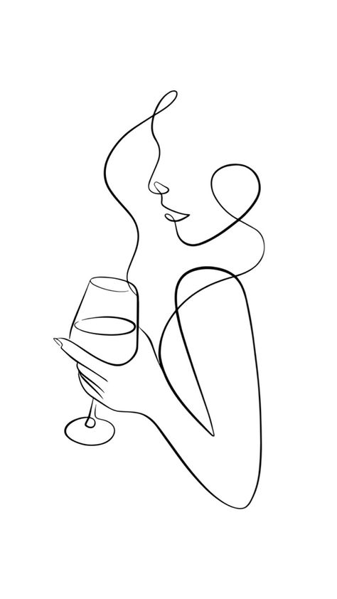 Woman Outline Tattoo, Tattoo Template Printables, One Line Woman Drawing, Simple Matching Tattoos, Wine Glass Tattoo, Wine Tattoo, Tattoo Abstract, Female Line Art, Tattoos For Couples