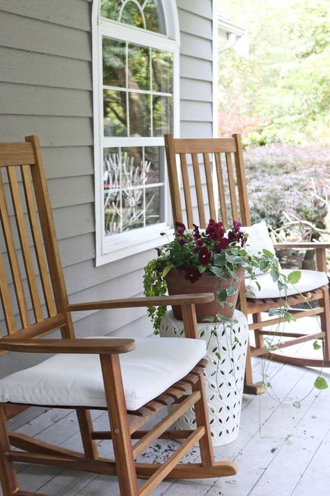 fall-ing up the front porch (but don’t get your hopes up too high) Porches Decorated For Fall, Front Porch With Rocking Chairs, Front Porch Chairs, Front Porch Rocking Chairs, Front Porch Seating, Front Porch Furniture, Front Porch Garden, Rocking Chair Front Porch, Jones Design Company