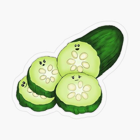 Get my art printed on awesome products. Support me at Redbubble #RBandME: https://www.redbubble.com/i/sticker/Cute-Kawaii-Funny-Cucumber-Clan-Veggies-2022-Karen-Anne-Geddes-by-puzzledcellist/114518598.O9UDB?asc=u Cute Cucumber, Anne Geddes, Fair Food, Plastic Stickers, Personalized Water Bottles, Cute Kawaii, Creature Design, Funny Faces, Exhibition Design