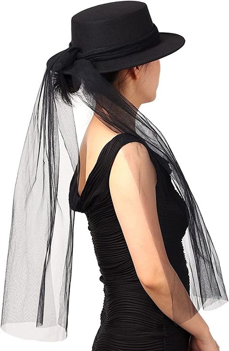 Gothic Black Costume Hats And Headpieces For Parties, Black Gothic Hat For Themed Events, Gothic Black Top Hat For Party, Black Gothic Party Hat, Black Gothic Hat For Cosplay, Vampire Ideas, Top Hats For Women, Veil Hat, Veil Black