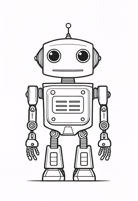 Premium Photo | A drawing of a cartoon robot coloring book illustration Cute Robot Drawing, Robot Drawing Ideas, Cute Robot Illustration, Robots Art Drawing, Robot Drawings, Drawing Robots, Blender Inspiration, Robot Coloring, Studio Background Ideas