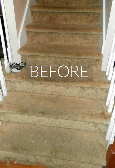 You'll want to rip out your carpeted staircase after seeing these Beige Carpet Bedroom, Carpets For Kids, Cheap Curtains, Staircase Makeover, Carpet Bedroom, Buying Carpet, Cheap Carpet Runners, White Carpet, Wooden Stairs