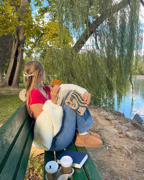 cardigan weather🫶🏻☕️🎃📕🍂 .. fall aesthetic, fall fashion, fall style inspo, fall outfits, fall inspiration, pinterest aesthetic, casual style, chunky cardigan, flare jeans, ugh minis, downtown girl style, starbucks fall menu Autumn Girl Aesthetic, Chunky Cardigan Outfit, Aesthetic Grwm, Aesthetic Pilates, Aesthetic Back To School, Mini Uggs, Pilates Aesthetic, Wellness Aesthetic, Pilates Clothes