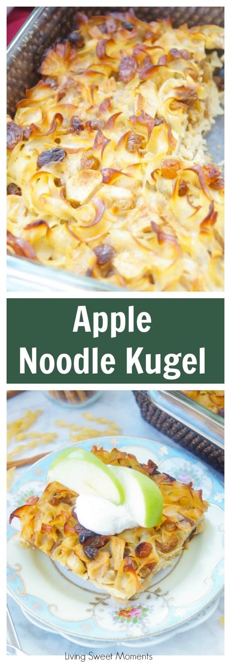 Apple Cinnamon Noodle Kugel, Apple Noodle Kugel Recipe, Apple Noodle Kugel, Apple Kugel Recipes, Savory Apple Dishes, Apple Noodles, Sweet Noodle Kugel Recipe, Noodle Pudding, Noodle Kugel Recipe