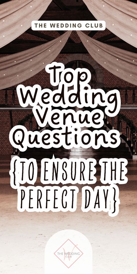 Don’t get caught off guard—use this comprehensive list of questions to ask wedding venues before booking! This guide will help you navigate important details like services, contracts, and decor options. Pin it for your ultimate wedding checklist! #QuestionsToAskWeddingVenues #WeddingVenueQuestionsChecklist Questions For Venue Wedding, Questions To Ask Wedding Venues, Wedding Venue Website, Wedding Details Checklist, Wedding Venue Questions, List Of Questions To Ask, Ultimate Wedding Checklist, Dream Venue, List Of Questions