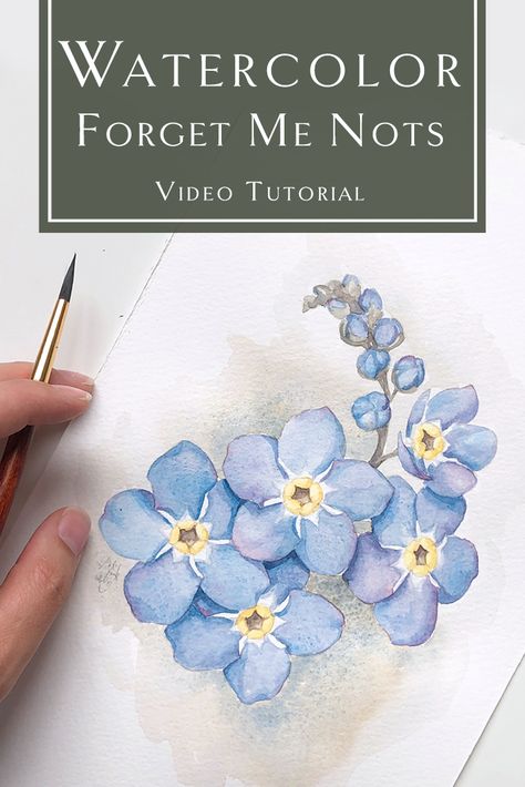 Forget Me Not Flowers Watercolor Paintings, How To Paint Forget Me Not Flowers, Drawing Ideas Flowers Beautiful, Painting Forget Me Not Flowers, How To Draw Forget Me Nots Flower, Forget Me Not Watercolor Painting, Watercolour Forget Me Not, Watercolor Tutorial Flowers, Forget Me Not Flowers Watercolor