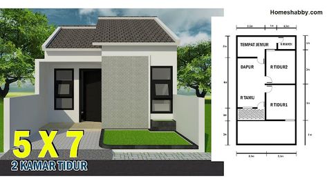 Desain dan Denah Rumah Minimalis Ukuran 5 x 7 M Tampil Lebih Modern dengan Budget 60 Juta Saja ~ Homeshabby.com : Design Home Plans, Home Decorating and Interior Design Minimal House, Simple House Plans, Minimal Home, Small Bathroom Design, Home Plans, Apartment Room, Small Home, Simple House, Home Decorating