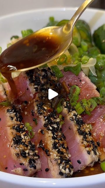 Jackie Hartlaub on Instagram: "sesame crusted ahi tuna 🍣  All you need is 👇🏻 - 2 ahi tuna steak (found in freezer section) - ¼ cup @simplyorganicfoods black sesame seeds - ¼ cup @simplyorganicfoods white sesame seeds - oil for searing  Sesame soy dressing  - 1/4 cup soy sauce or coconut aminos  - 2 tablespoons rice vinegar - 1/2 tsp garlic paste - 1/2 tsp ginger paste  - Juice of 1/2 lime  - 1 tablespoons sesame oil - 1 tablespoons olive oil  - 2 tsp honey  - 1 tsp Garlic chili oil (optional)  - Salt to taste   So simple & easy. If you guys try it tag me so I can see 😍  #simplyorganic #highprotein #ad" Ahi Tuna Steak Recipe, Ahi Tuna Recipe, Garlic Chili Oil, Soy Dressing, Ahi Tuna Steak, Tuna Steak Recipes, Tuna Steak, Ginger Paste, Seared Ahi