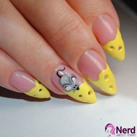 Cheese Nails, Photo Nails, Cat Nail Art, Crazy Nail Designs, Yellow Nail Art, Yellow Nails Design, Crazy Nail Art, Animal Nail Art, Crazy Nails