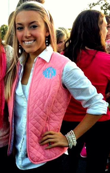 . Monogrammed Vest, Monogram Vest, Michael Kors Handbags Outlet, Preppy Southern, Pink Vest, Cheap Michael Kors, Preppy Girl, Classy Jewelry, Quilted Vest