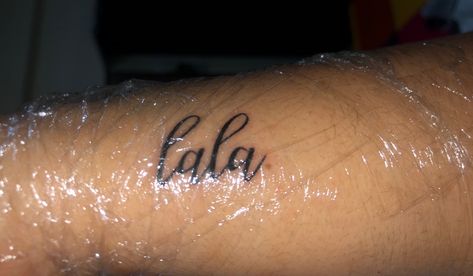 This is a written tattoo saying “lala” Written Tattoo Ideas, Lala Tattoo, Lala Kent, Quotes Writing, Tattoo On Shoulder, Writing Tattoos, Name Tattoos, Tattoo Tattoo, Tattoo On