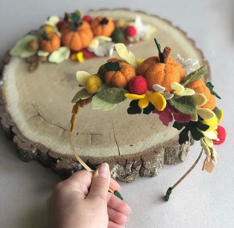 Autumn Felt Flowers, Fall Felt Wreath, Fall Felt Fox, Autumn Felt Garland, Fall Felt Flower Wreath, Fall Felt Crafts, Autumn Handmade, Headband Accessories, Handmade Tiaras