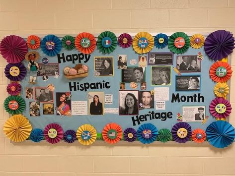 Latino Heritage Month Bulletin Board, Hispanic Heritage Month Library Display, Spanish Heritage Month Bulletin Board, Hispanic Heritage Door Decoration, Mexican Heritage Month, Heritage Month Ideas, Hispanic Heritage Month Decorations, Spanish Classroom Bulletin Boards, Hispanic Heritage Month Bulletin Board