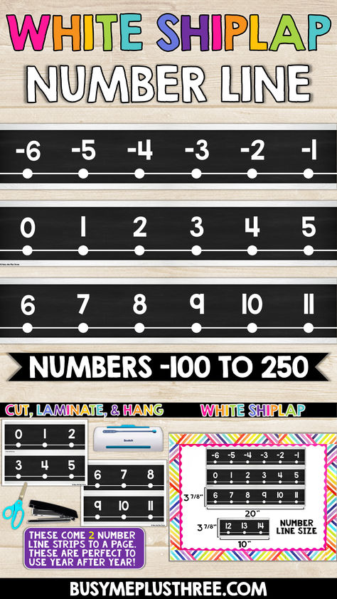 Are you looking for a way to display a number line that is cute and simple, but also easy to read? This is perfect for your primary classroom and has a WHITE SHIPLAP theme! This number line is simple and easy to read. This is perfect for any math class and goes from -100 to 250! Classroom Number Line, Math Classroom Decor, Chalkboard Classroom, Math Classroom Decorations, Number Lines, White Shiplap, Simple Math, Primary Classroom, Math Class