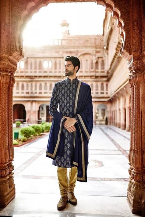 Blue Sherwani Groom, Navy Blue Sherwani, Outfit Styling Ideas, Sherwani For Groom, Blue Sherwani, Asian Clothes, Bridal Couture Week, Groom Dress Men, Wedding Outfits For Groom