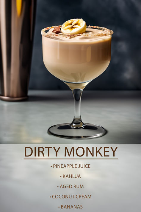 Monkey Cocktail, Mixed Drinks Alcohol Recipes, Breakfast Garden, Luxury Drinks, Tropical Drink Recipes, Cocktail Recipes At Home, Bartender Drinks Recipes, Unique Cocktail Recipes, Breakfast Cocktails