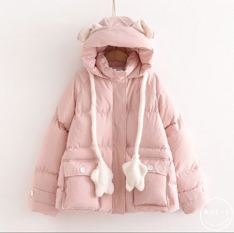 Long Coat Outfit Winter Fashion, Kawaii Jacket, Long Coat Outfit, Kawaii Hoodie, Color Cartoon, Cold Outfits, Outfits Y2k, Future Outfit, Bear Ears