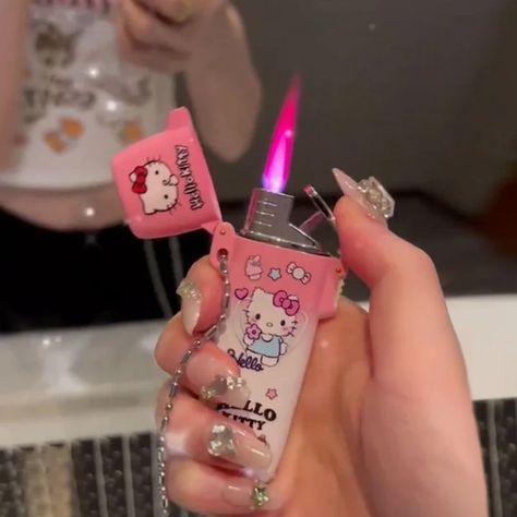 /ᐠ - ˕ -マ on X Hello Kitty Lighter, Sanrio Fashion, Light A Candle, Monster Energy Drink, Cool Lighters, Pretty Knives, Kawaii Sanrio, Kawaii Stuff, Black Angels