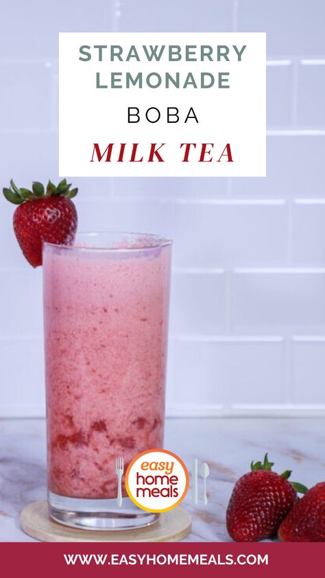 Ain't no troubles when you got bubbles. 😉🫧 This Strawberry Lemonade Boba Milk Tea combines coconut milk, strawberries, tea, and lemonade to make a drink that pops off. 🍓 #bobarecipe #bubbletea #easydrinkrecipes #bubbletearecipe Boba Lemonade, Easy Home Meals, Tea Board, Boba Recipe, Boba Tea Recipe, Popping Boba, Bubble Tea Recipe, Milk Tea Recipes, Boba Milk Tea