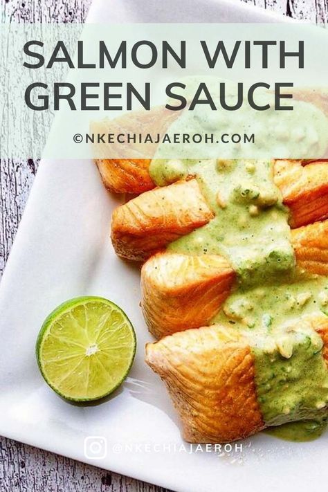 Healthy Sauces For Salmon, Salmon With Green Goddess Sauce, Spinach Sauce For Salmon, Green Sauce For Salmon, Salmon With Green Sauce, Green Sauce For Fish, Healthy Salmon Sauce, Avocado Sauce For Salmon, Green Sauce Recipe