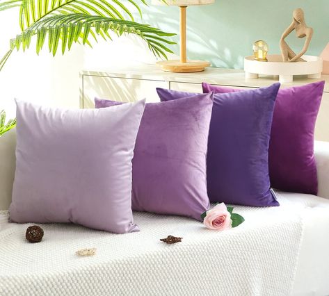 PRICES MAY VARY. Velvet 【Luxurious and Soft To Touch】Were you looking for the throw pillows for couch? but the throw pillows in the stores were pretty pricey. These purple throw pillow covers are extremely luxurious and nice looking! You could be so pleased to see the beautiful purple pillow covers and feel how soft the fabric is. 【 Tips:No Insert. No Filler.】 【Reforced Invisible Zipper 】I think you read a few reviews of zippers breaking. MEKAJUS pink throw pillows didn't have this issue. They a Purple Pillow Covers, Couch Accent Pillows, Purple Throw, Purple Throw Pillows, Couch Pillow Covers, Purple Pillows, Decorative Pillows Couch, Style Japonais, 20x20 Pillow Covers