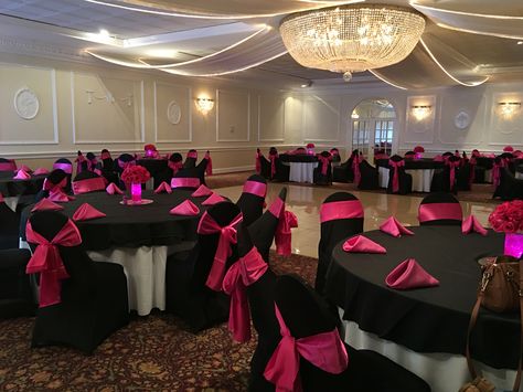 Black and Pink Sweet 16 Decor Black And Pink Sweet 16, Sweet 16 Decor, Silver Sweet 16, Black Quince, Pink Sweet 16, Sweet 16 Decorations, Planning Business, Crafts Room, 16 Birthday