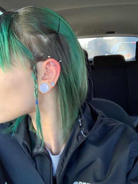 Elf Piercings, Bent Industrial Piercing, Industrial Piercing Styling, Different Industrial Piercings, Industrial Piercing Aesthetic, Industrial Bar Piercing, Fairy Ears, Industrial Piercing, Elf Ears