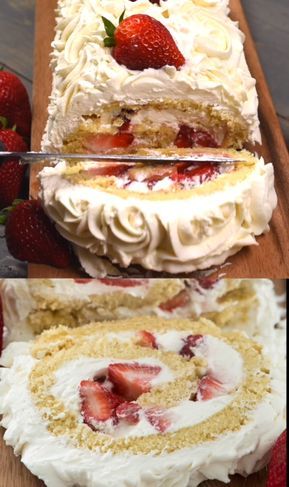 Cream Cheese Whipped Cream, Shortcake Cake, Resipi Kek, Strawberry Shortcake Cake, Cake Roll Recipes, Bread Easy, Pasta Food, Food Chocolate, Vegetarian Cake