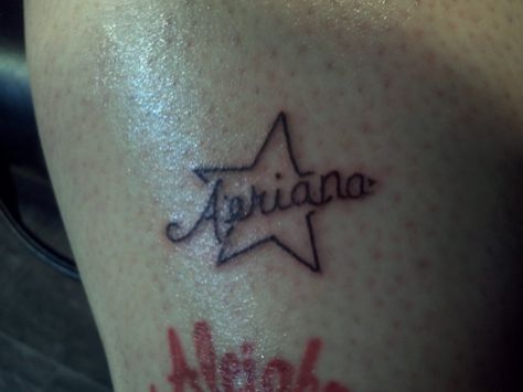 Name in star tattoo Amalie Star Tattoo, Tatto Name, Date Tattoos, Star Tattoo, Name Tattoos, Star Tattoos, Fish Tattoos, I Tattoo, Jesus Fish Tattoo