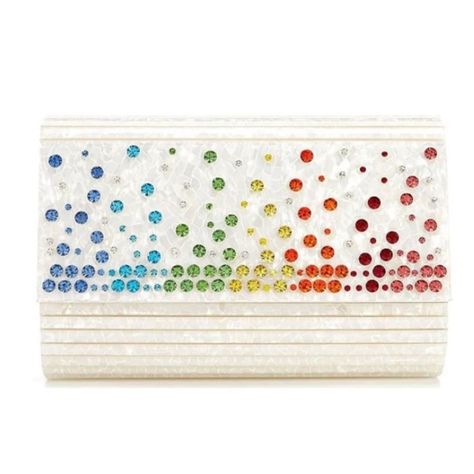 Dazzling Crystals In Rainbow Hues Move This Glossy Envelope Clutch Into Party Mode, While A Drop-In Chain Strap Leaves Your Hands Free For Drinks And Mingling. Magnetic-Snap Flap Closure Removable Drop-In Chain Strap Interior Wall Pocket Acrylic Structured Rainbow Crystal Embellishments Color: White Multi Size: 7 ½"W X 5"H X 1.75"D. Drop: 21 ½" Crossbody Strap Drop Imported. Wipe Clean With A Soft Cloth Comes With Dust Bag B6 Crystal Party, Embellished Clutch, Party Mode, White Shoulder Bag, Mirrored Wallpaper, Party Clutch, Rainbow Crystal, Envelope Clutch, Interior Wall