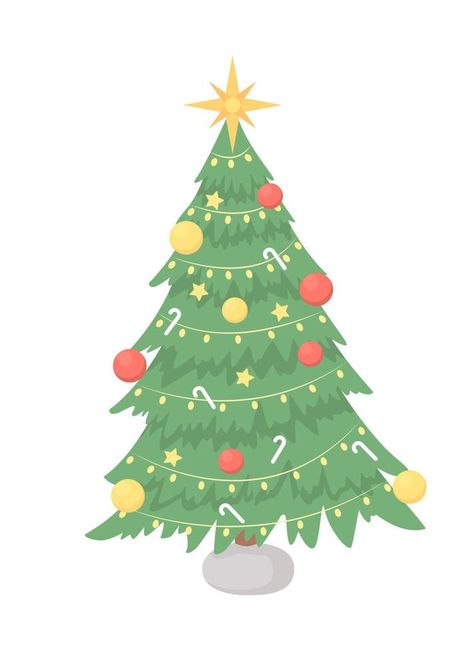 Christmas tree with star topper semi flat color vector object. Editable element. Full sized item on white. Festive decorating simple cartoon style illustration for web graphic design and animation Christmas Tree Animation, Christmas Tree Animated, New Years Tree, Simple Cartoon, Web Graphic Design, Color Vector, Flat Color, Cartoon Style, Festival Decorations