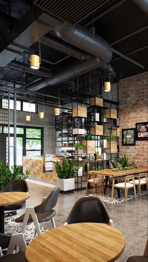 Industrial Restaurant Design, Industrial Style Restaurant, Industrial Coffee Shop, Industrial Cafe, Industrial Office Design, Industrial Restaurant, Apartment Decorating On A Budget, Decoration Restaurant, Bar Interior Design