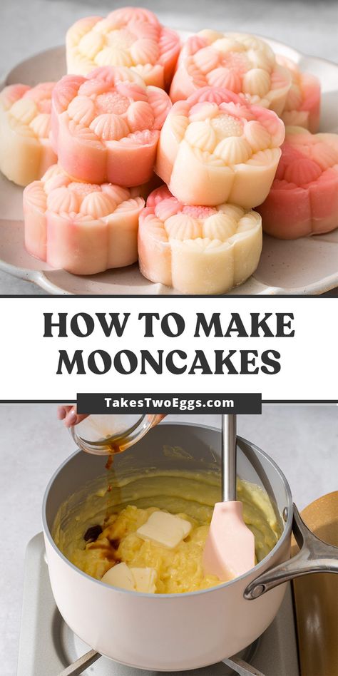 Chinese Moon Cakes Recipe, Chinese New Year Moon Cakes, Mooncake Recipe Chinese Moon Cake, Asian Baking Desserts, Non Bake Dessert Recipes, Sweet Mooncake Recipe, Moon Cake Filling Recipe, Easy Tasty Dessert Recipes, Moon Cake Recipes