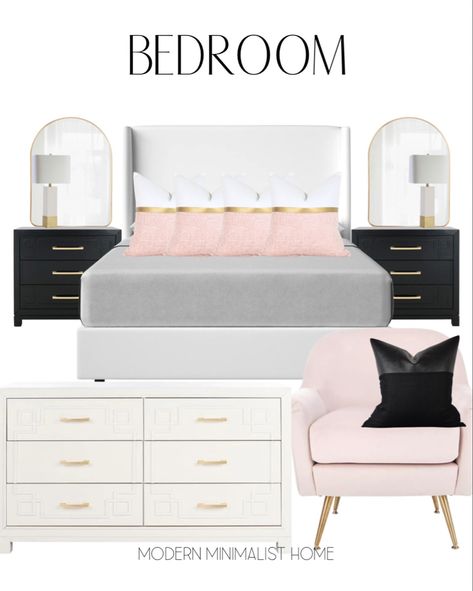 Wayfair Dresser, Dresser Bedroom Ideas, Affordable Nightstands, Bedroom Inspo Neutral, Styling Nightstand, Night Stand Styling, White And Gold Bedroom, Black White And Gold Bedroom, Modern Bedroom Dresser