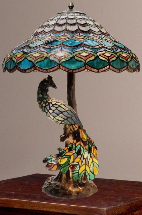 Peacock Tiffany Lamp - Foter #LampBedroom Tiffany Vitray, Peacock Lamp, Lampe Art Deco, Stained Glass Table Lamps, Victorian Lamps, Modern Lamps, Tiffany Style Lamp, Peacock Theme, Lamp Ideas