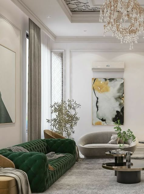 Design Interior Modern, Green Sofa Living Room, Green Living Room Decor, Sala Grande, Living Room Green, Interior Modern, Wallpaper Living Room, Décor Diy, Living Room Grey