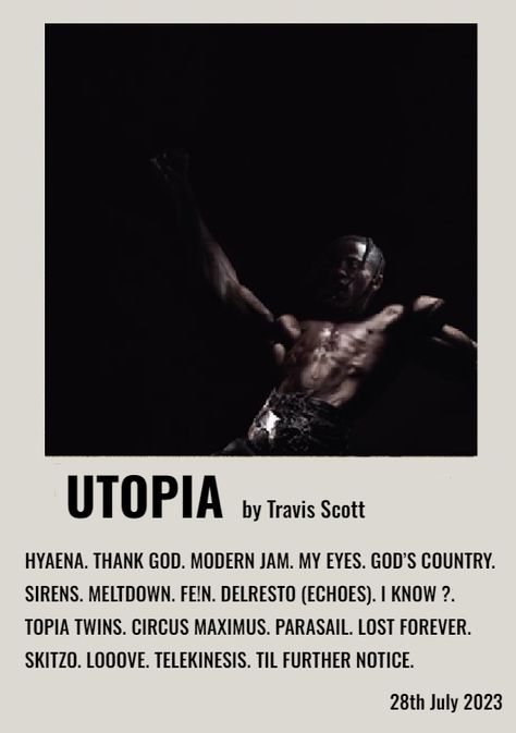 🌵 UTOPIA by Travis Scott album poster 🌵 Meltdown Travis Scott, Utopia Album Poster, Utopia Album Cover, Utopia Poster, Utopia Travis Scott, Travis Scott Album, Rap Album Covers, Minimalist Music, Music Poster Ideas