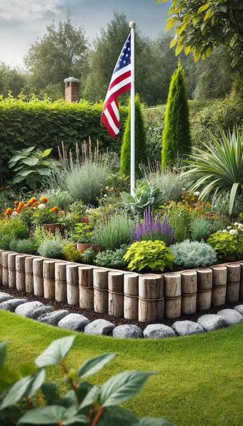 20 Stunning Flagpole Landscaping Ideas to Transform Your Yard 28 Landscaping Around Flag Pole Yard Ideas, Landscape Ideas Around Flagpole, Flag Pole Landscaping Flower Beds, Flower Bed Around Flag Pole, American Flag Pole Landscaping, Landscape Around Flag Pole Yard Ideas, Flagpole Landscaping Ideas, Raised Flower Beds, Garden Poles