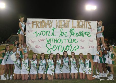 Senior Night Quotes Cheerleading, Senior Night Banners Football, Senior Night Ideas Cheerleading, Senior Night Run Through Signs, Cheer Banner Ideas, Senior Night Signs, Cheerleading Senior Night, Senior Night Banner, Senior Cheer Banners