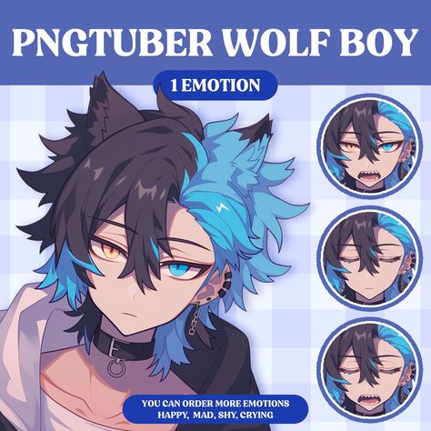 Vtubers Models, Pngtuber Base, Png Tuber Model, Pngtuber Assets, Chibi Pngtuber, Hatsumi Rou, Pngtuber Model, Model Vtuber, Wolf Boy