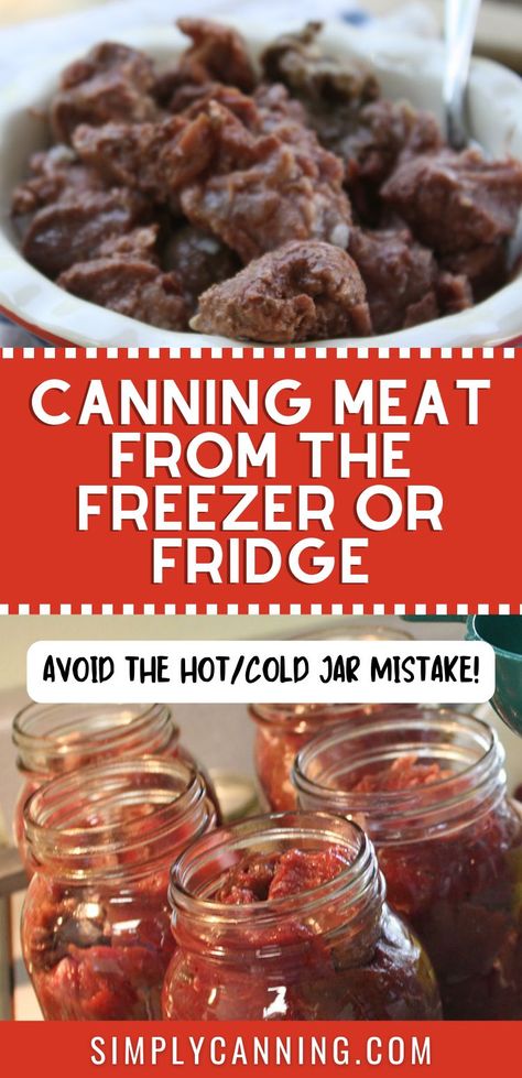 Canning meat from the freezer or fridge? Avoid the hot/cold jar mistake! 🥩❄️ Learn the right technique in the Canning Tips series at #SimplyCanning https://www.simplycanning.com/how-to-can-meat/ Canning Cooked Meat, How To Can Beef, Pressure Canning Meat Recipes, How To Can Meat, Canning Meat In A Jar, Pressure Canning Meat, Canning Pantry, Hot Water Bath Canning, Recipes For Canning