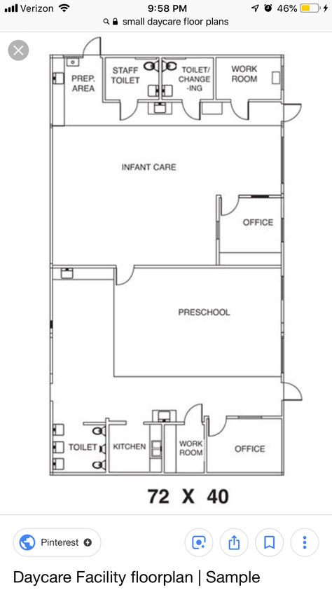 Small Daycare Floor Plans, Daycare Building Plans, Daycare Floor Plans, Montessori Lifestyle, Daycare Rooms, Daycare Facility, Toddler Schedule, Daycare Ideas, Toilet Room