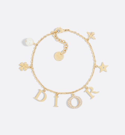 Dio(r)evolution Bracelet Gold-Finish Metal with a White Resin Pearl and Silver-Tone Crystals | DIOR Dior Charm Bracelet, Dior Armband, Dior Bracelet Gold, Bracelet Dior, Dior Jewellery, Dior Bracelet, Bracelets Luxury, Resin Pearl, Preppy Jewelry