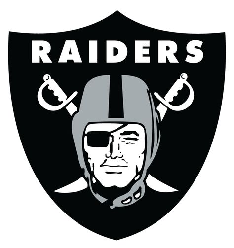 Oakland Raiders Primary Logo (1995) - Raider head in front of crossed swords with script in white inside black shield Football Cake Ideas, Sports Mural, Oakland Raiders Wallpapers, Raiders Wallpaper, Oakland Raiders Logo, Black Shield, Raiders Baby, Raiders Logo, Crossed Swords