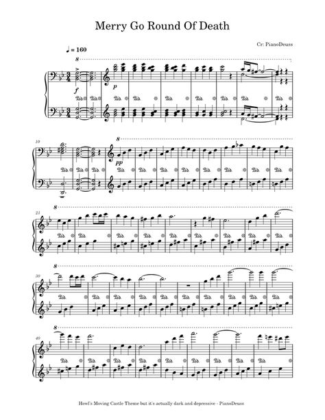 Download and print in PDF or MIDI free sheet music for Howl's Moving Castle Theme But It's Actually Dark And Depressive by PianoDeuss arranged by oscarlang06 for Piano (Solo) Joe Hisaishi, Howl's Moving Castle, Howls Moving Castle, Free Sheet Music, Sheet Music, Piano, Castle, Music, Quick Saves