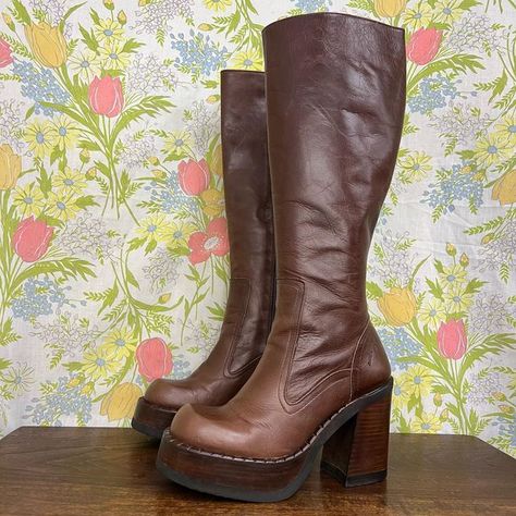 Destroy Platform Boots, 70s Platform Heels, 70s Ankle Boots, Destroy Boots Vintage, 70s Brown Boots, Brown 70s Boots, Brown Gogo Boots, Platform Brown Boots, Vintage Platform Boots